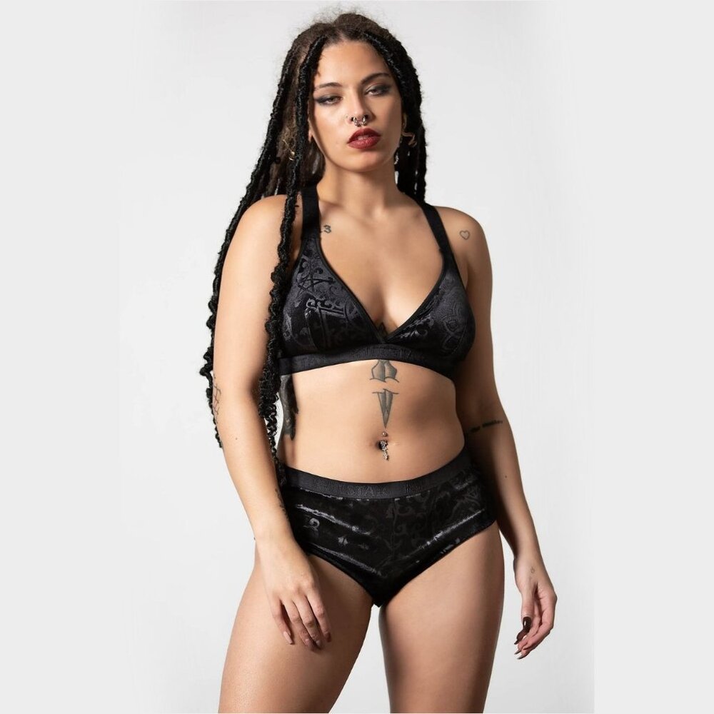 Killstar ✦ Moody Bra & Panty Set ✦ Lace Gothic Cage Straps Triangle Cups M NWT
